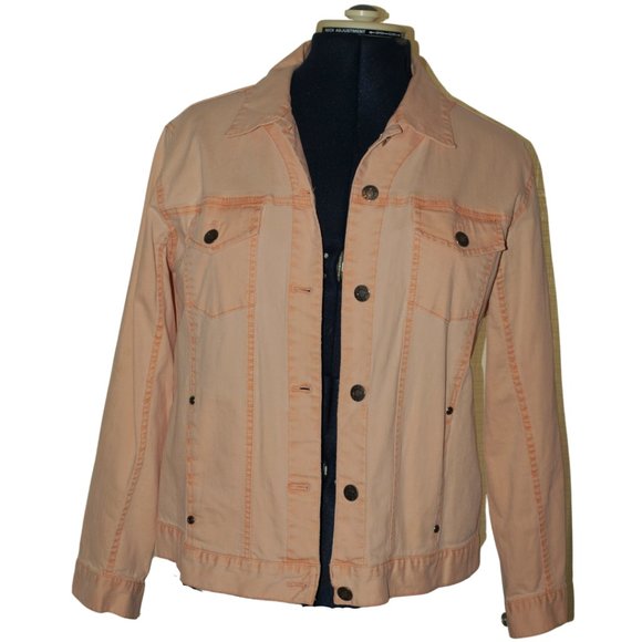 Chico's sz 2 pink trucker denim jacket Large - Picture 1 of 5